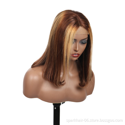 Short Bob Ombre P4/27 P4/30 Color 13*4 Lace Front Wig Piano Color Human Hair Wigs Highlight Brazilian Remy Hair Pre-Plucked Wigs
